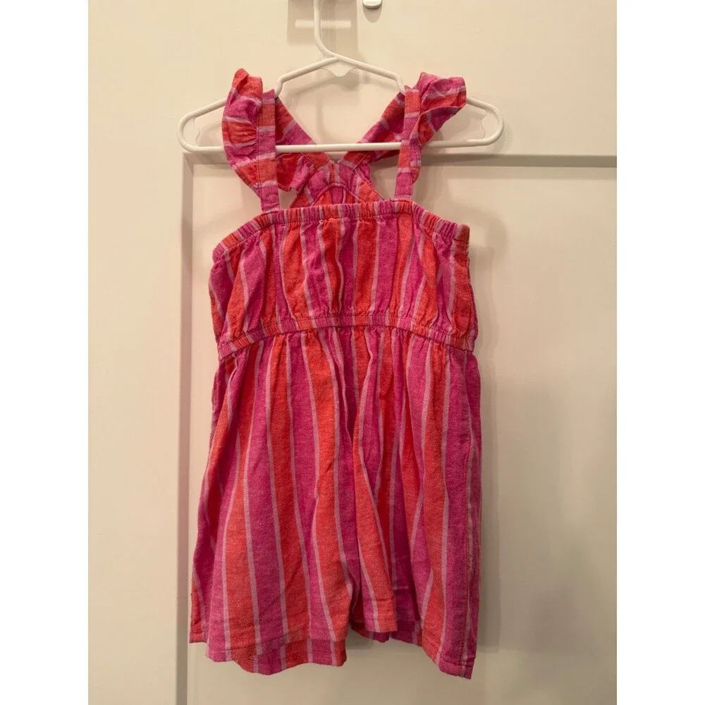 Carter’s Toddler Girl Dress 2T Pink Orange Stripe Linen Blend Summer